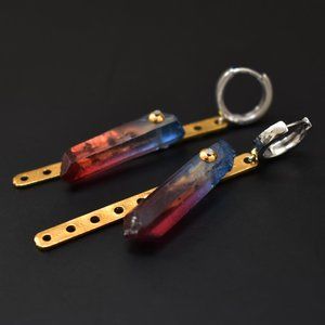 Massive eclectic earrings, large raw crystal earrings dangle